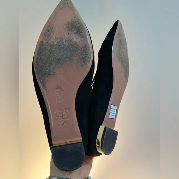 Aquazzura Belgravia LaceUp Pointed Toe Ballet Flats Black Cutout Suede Size 7.5 - Picture 4 of 7